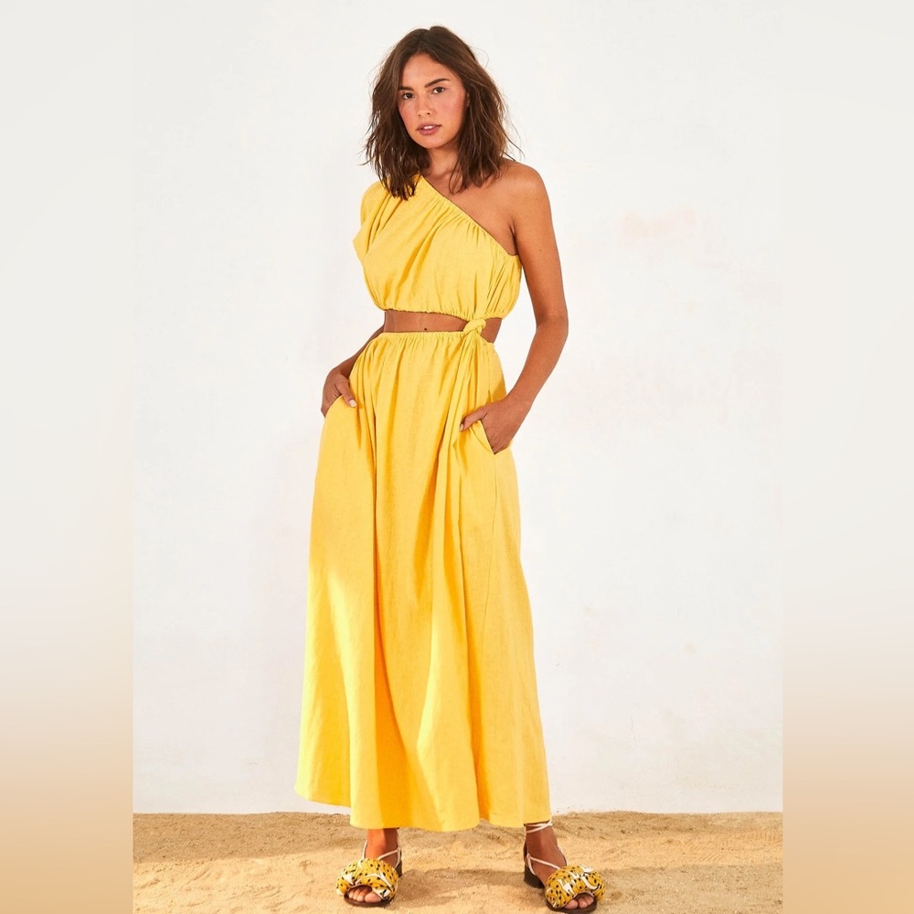 Farm Rio Yellow Open Waist Midi Dress
